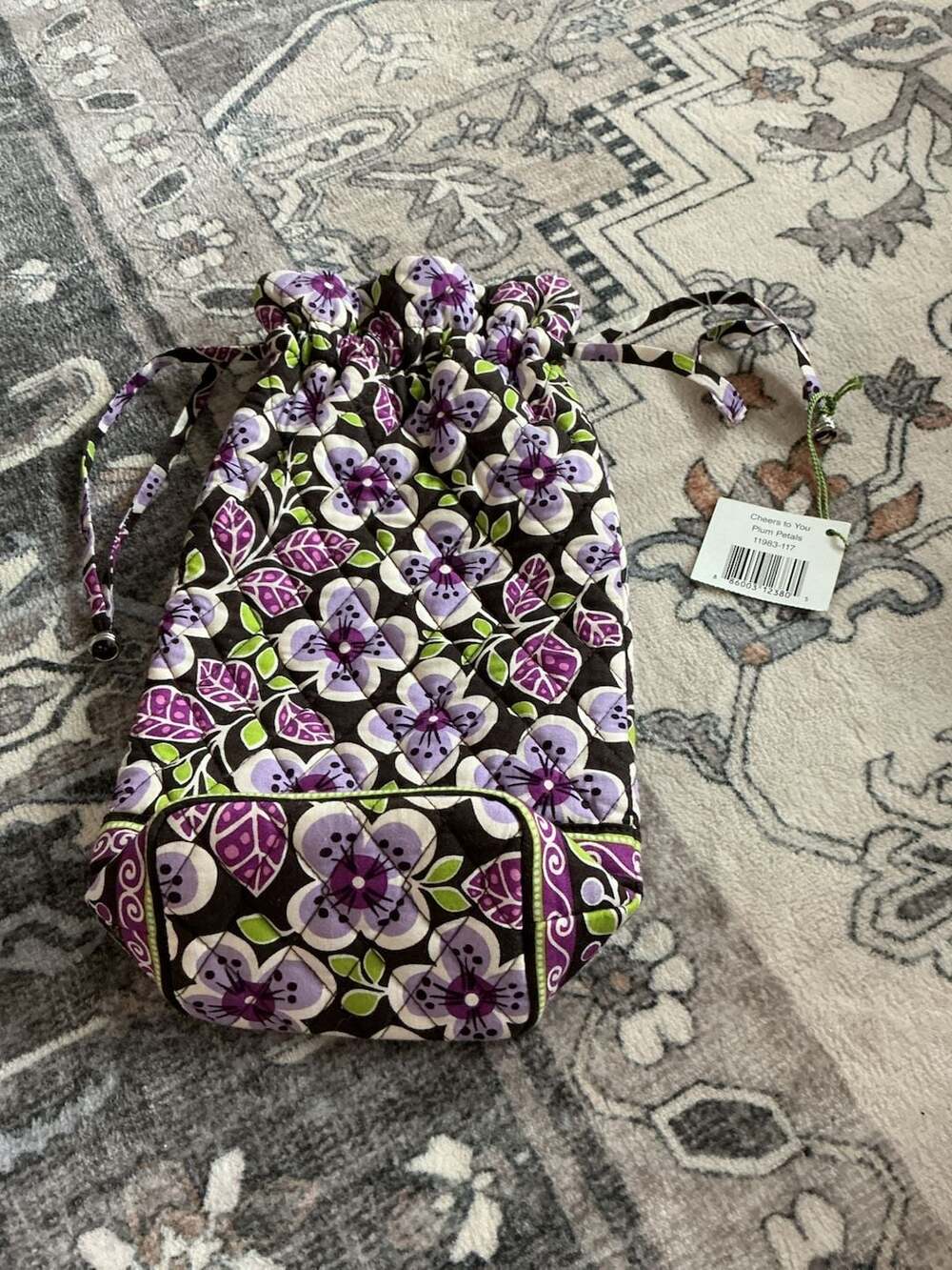 Vera Bradley Cheers to You Bottle Bag in Plum Petals Pattern